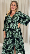 CurveWow Wrap Maxi Dress Black Tropical