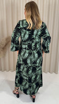 CurveWow Wrap Maxi Dress Black Tropical