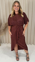 CurveWow Plisse Batwing Wrap Midi Dress Chocolate Brown