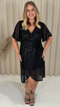 CurveWow Sequin Wrap Dress Black