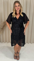 CurveWow Sequin Wrap Dress Black