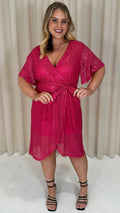 CurveWow Sequin Wrap Dress Raspberry Pink