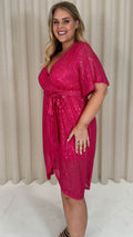 CurveWow Sequin Wrap Dress Raspberry Pink