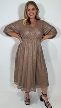 CurveWow Sequin V Neck Skater Dress Copper