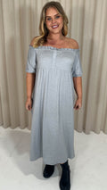 CurveWow Bardot Button Front Dress Grey Marl