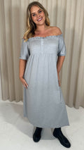 CurveWow Bardot Button Front Dress Grey Marl