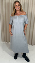 CurveWow Bardot Button Front Dress Grey Marl