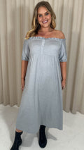 CurveWow Bardot Button Front Dress Grey Marl