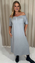 CurveWow Bardot Button Front Dress Grey Marl