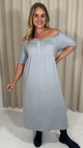 CurveWow Bardot Button Front Dress Grey Marl