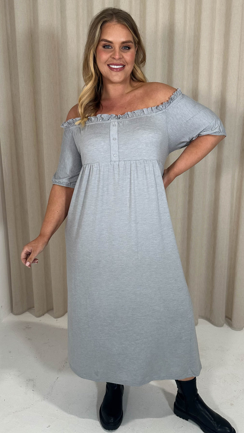 CurveWow Bardot Button Front Dress Grey Marl