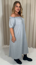 CurveWow Bardot Button Front Dress Grey Marl