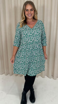 CurveWow Printed Smock Mini Dress Green Ditsy