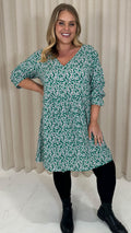 CurveWow Printed Smock Mini Dress Green Ditsy