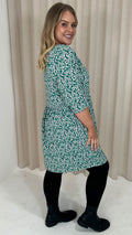 CurveWow Printed Smock Mini Dress Green Ditsy