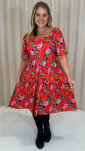 CurveWow Printed Puff Sleeve Dress Floral