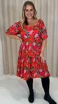 CurveWow Printed Puff Sleeve Dress Floral