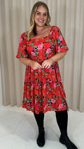 CurveWow Printed Puff Sleeve Dress Floral