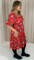 CurveWow Printed Puff Sleeve Dress Floral