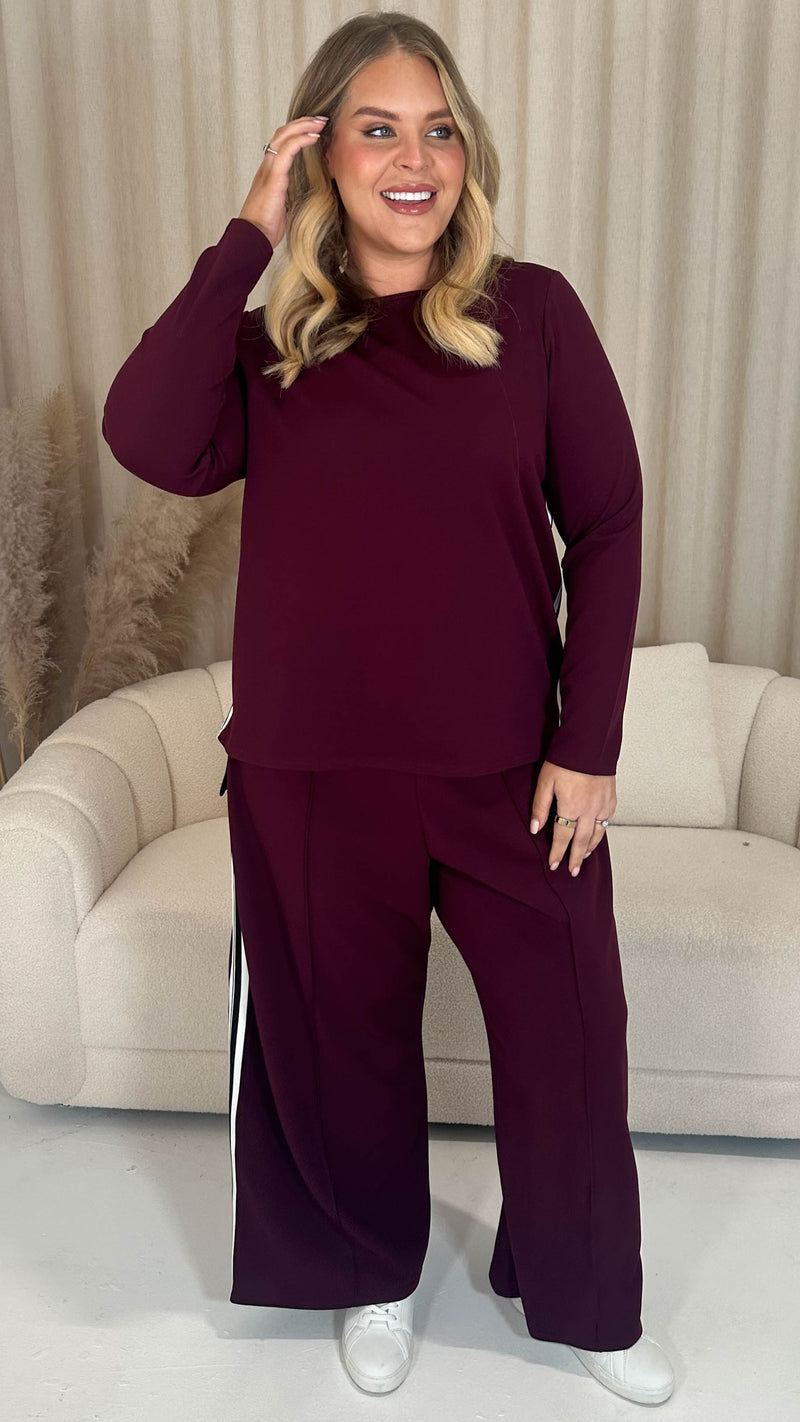 CurveWow Tape Wide Leg Trouser Plum