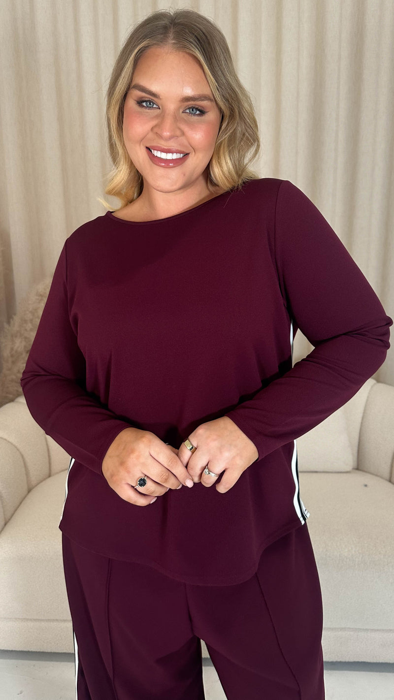 CurveWow Tape Side Long Sleeve Top Plum