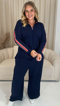 CurveWow Half Zip Tape Shoulder Top Navy