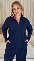 CurveWow Half Zip Tape Shoulder Top Navy