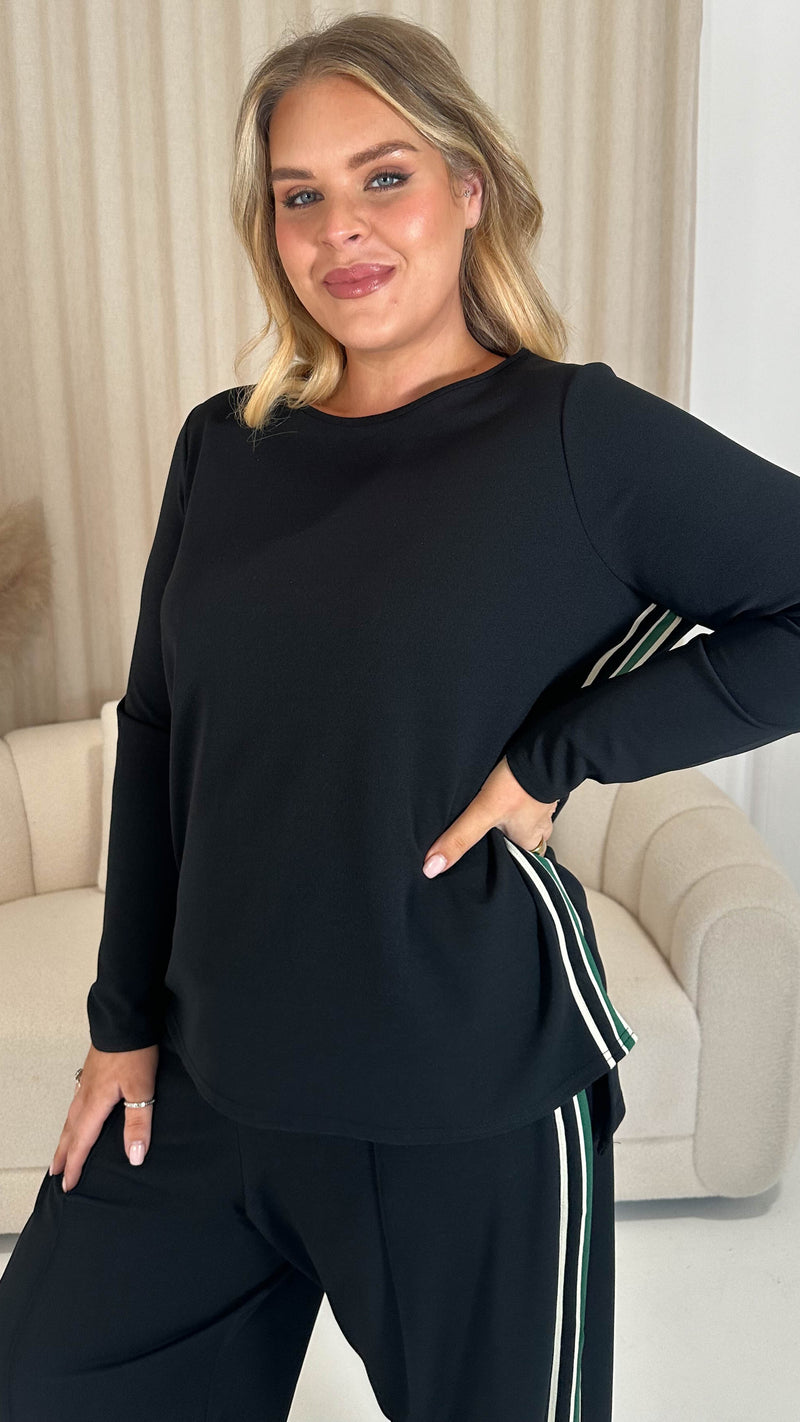 CurveWow Tape Shoulder Long Sleeve Top Black