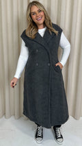 CurveWow Button Front Teddy Gilet Grey