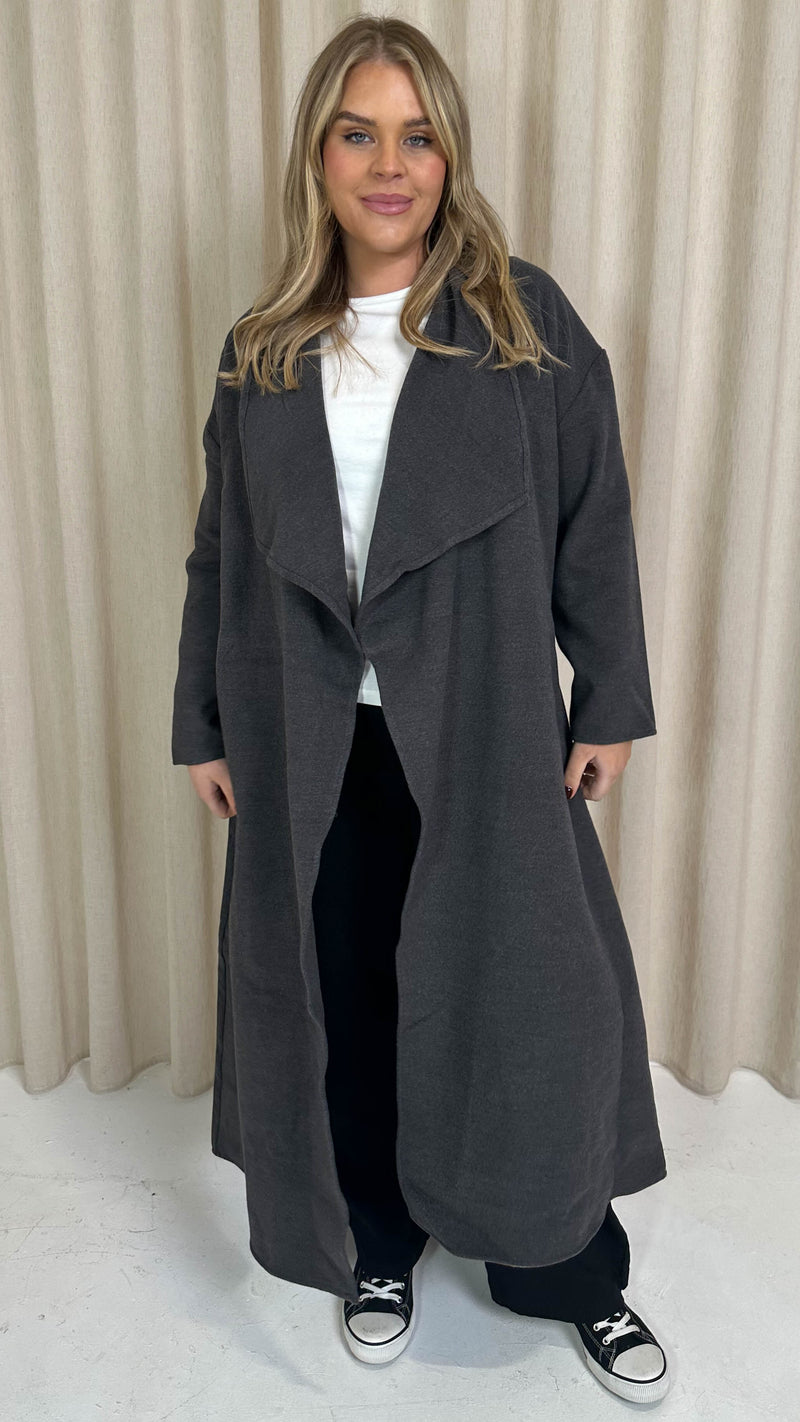 CurveWow Waterfall Maxi Coat Charcoal Grey