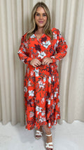 CurveWow Long Sleeve Wrap Dress Red Floral