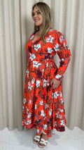 CurveWow Long Sleeve Wrap Dress Red Floral