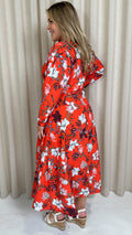 CurveWow Long Sleeve Wrap Dress Red Floral