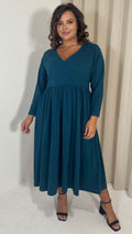 CurveWow Long Sleeve Wrap Midi Dress Teal