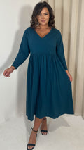 CurveWow Long Sleeve Wrap Midi Dress Teal