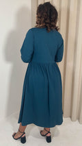 CurveWow Long Sleeve Wrap Midi Dress Teal