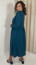 CurveWow Long Sleeve Wrap Midi Dress Teal