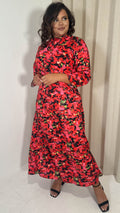 CurveWow Slash Neck Maxi Dress Red Floral