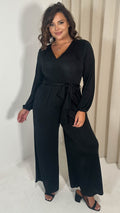 CurveWow V Neck Wrap Jumpsuit Black