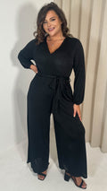 CurveWow V Neck Wrap Jumpsuit Black