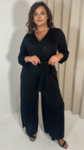 CurveWow V Neck Wrap Jumpsuit Black