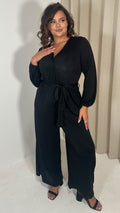 CurveWow V Neck Wrap Jumpsuit Black