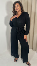 CurveWow V Neck Wrap Jumpsuit Black