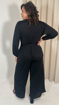 CurveWow V Neck Wrap Jumpsuit Black