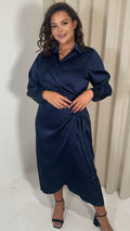 CurveWow Tie Side Shirt Dress Navy