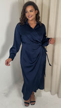 CurveWow Tie Side Shirt Dress Navy