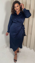 CurveWow Tie Side Shirt Dress Navy