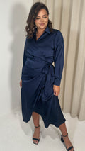 CurveWow Tie Side Shirt Dress Navy