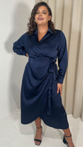 CurveWow Tie Side Shirt Dress Navy