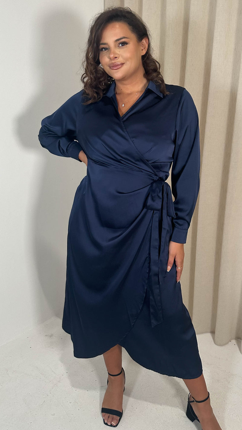 CurveWow Tie Side Shirt Dress Navy